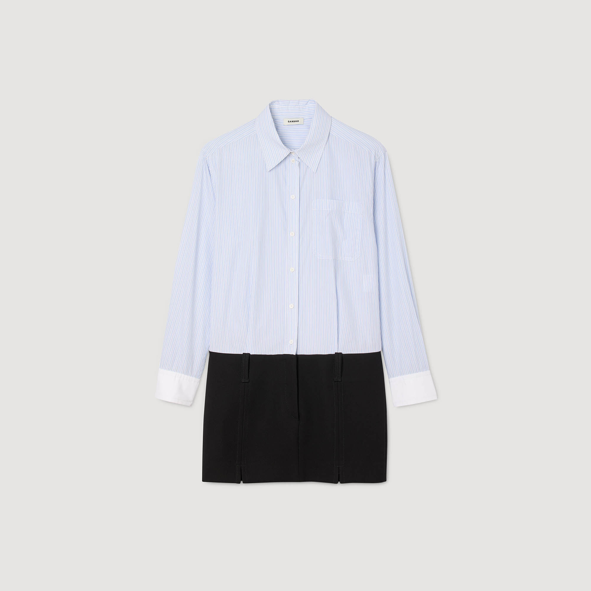 Abito corto bimateriale col camicia