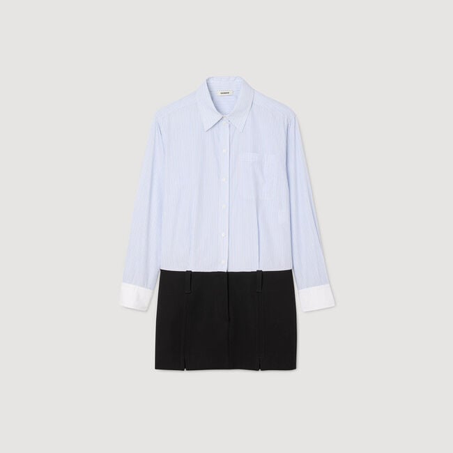 Abito corto bimateriale col camicia
