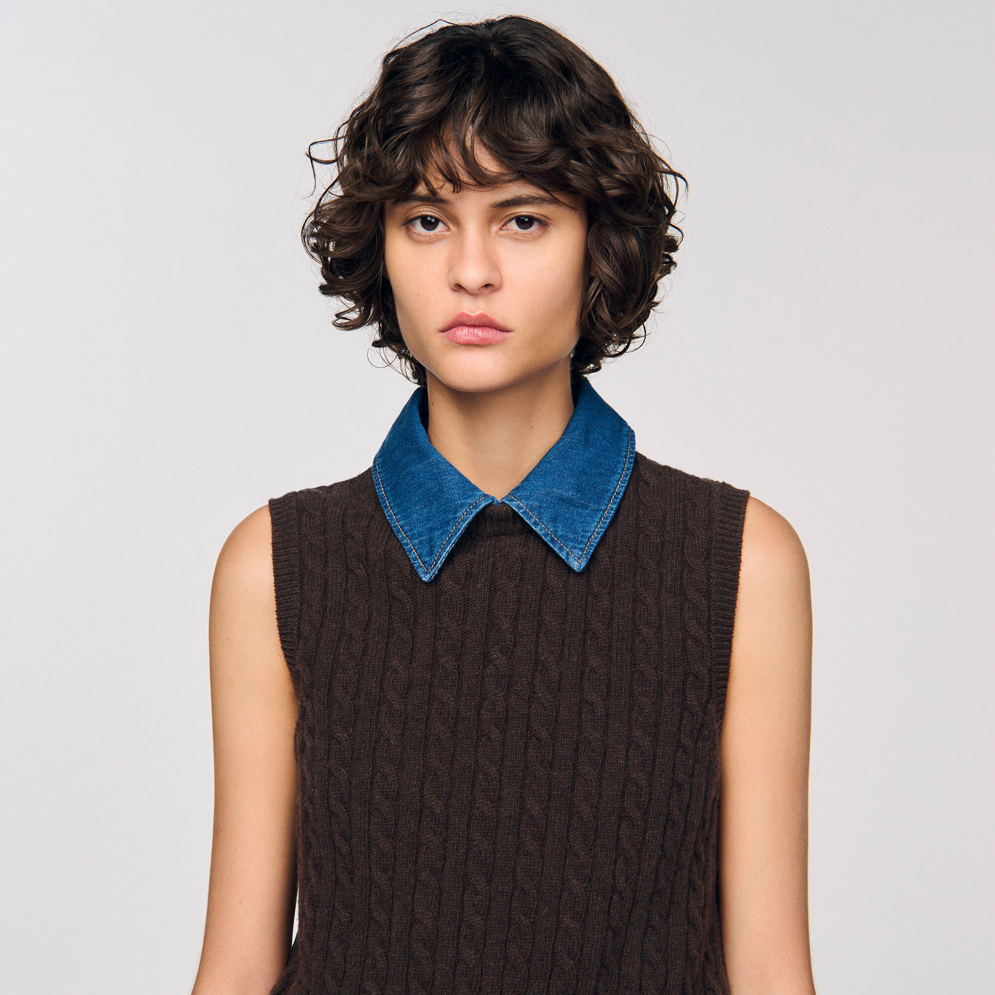 Maglione in maglia e denim