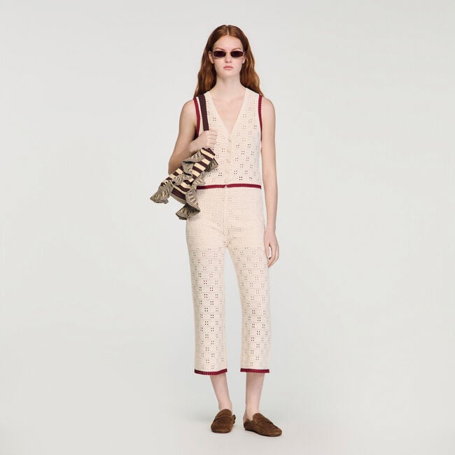 Pantaloni in maglia effetto crochet