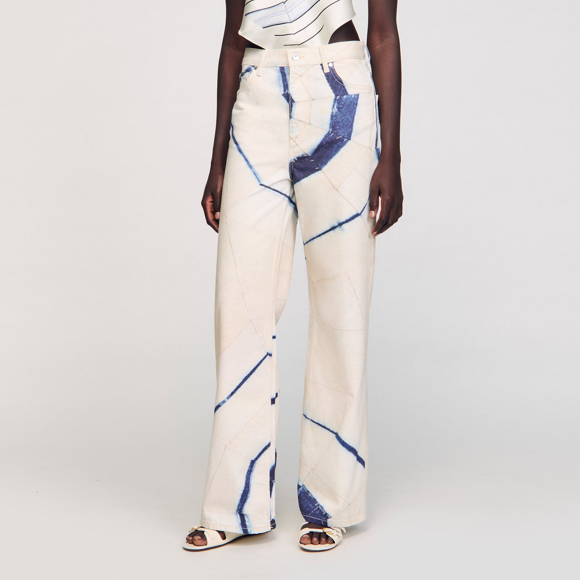 Jeans larghi con stampa a righe