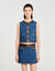 Top in denim e pelle