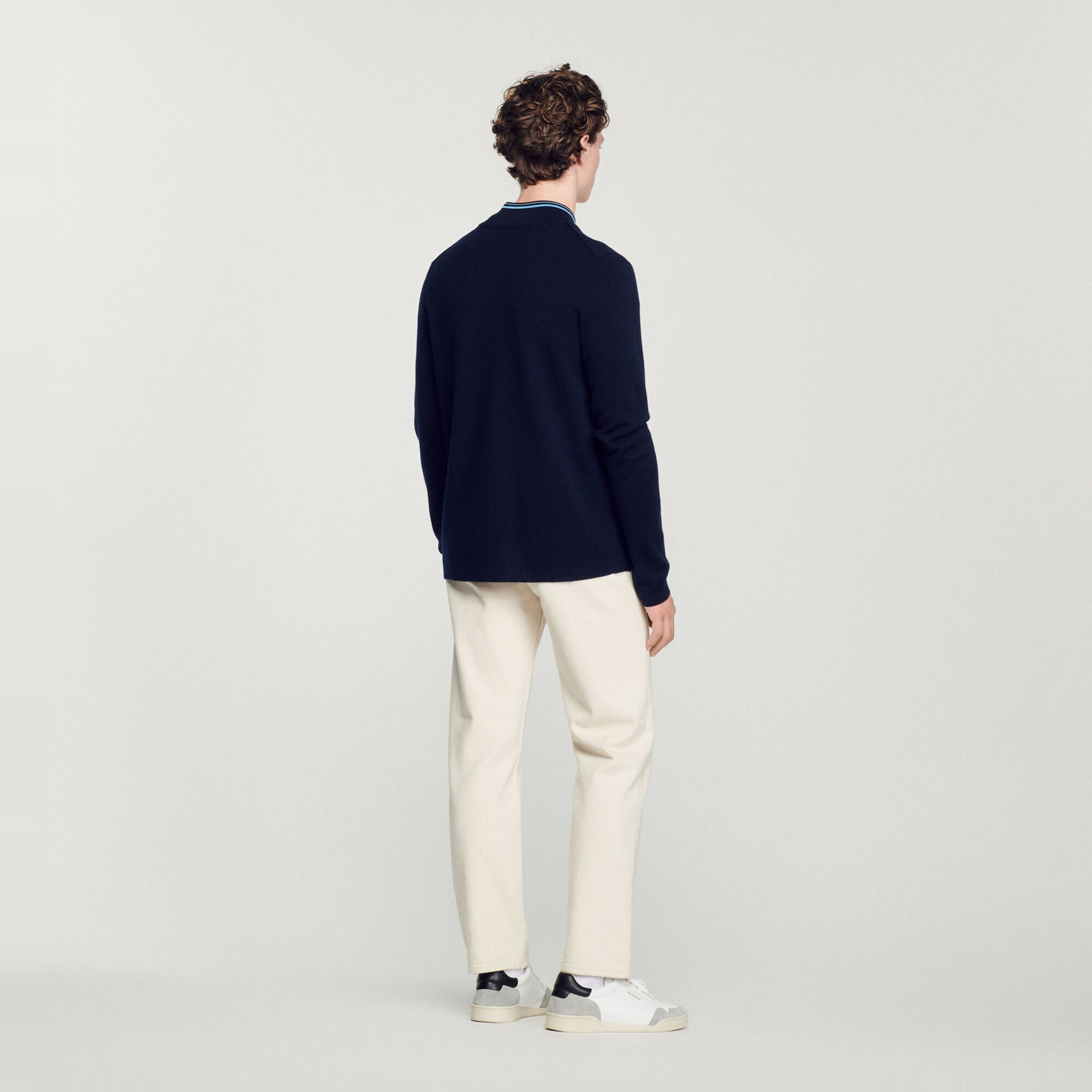 Cardigan con zip e collo a righe