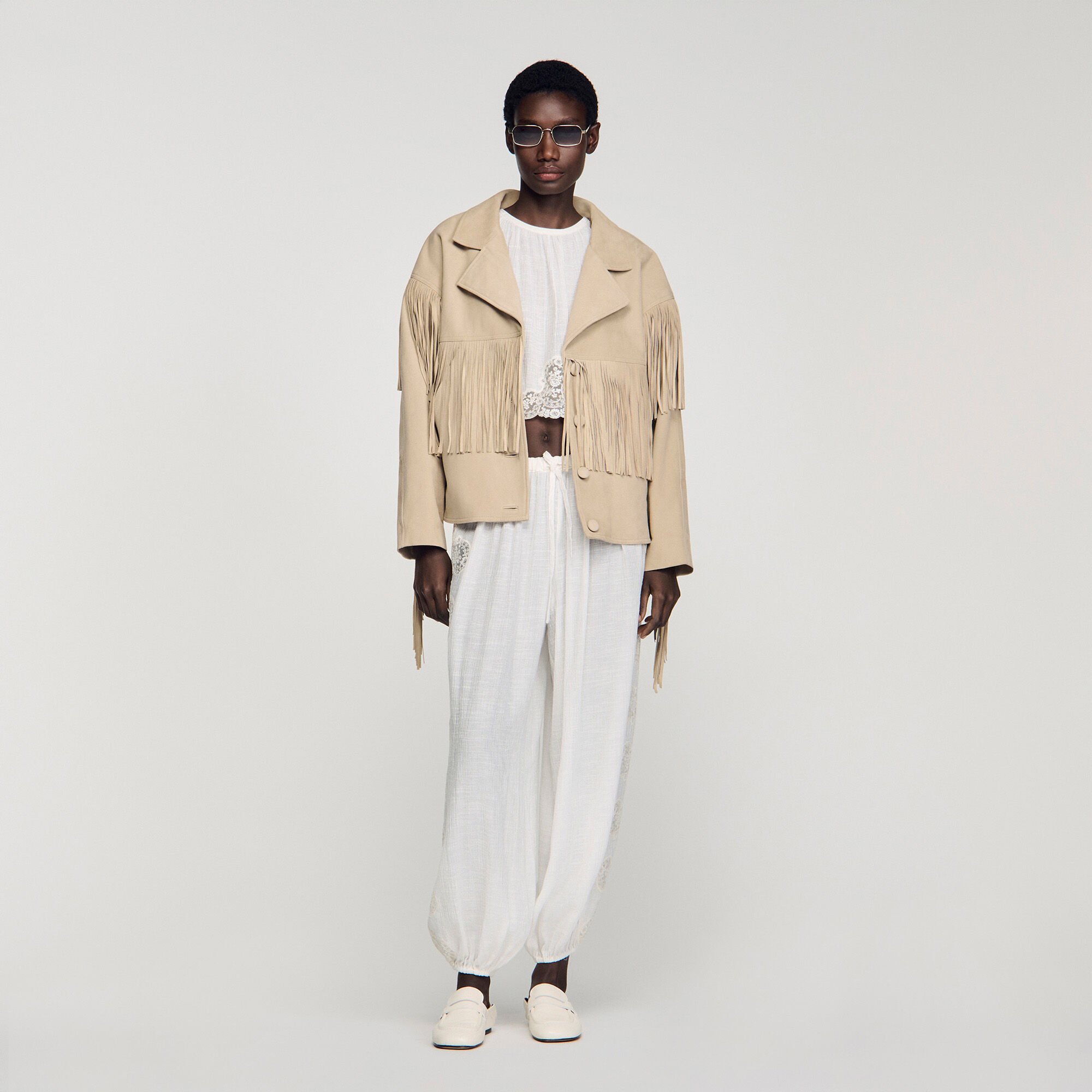 Giubbotto in scamosciato con frange