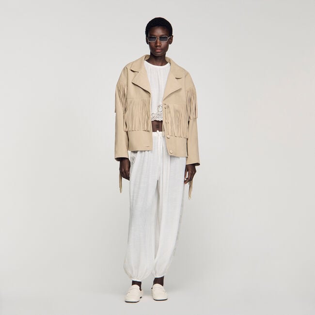 Giubbotto in scamosciato con frange