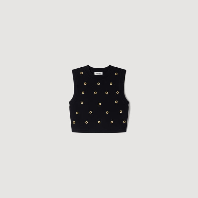 Top in maglia con borchie