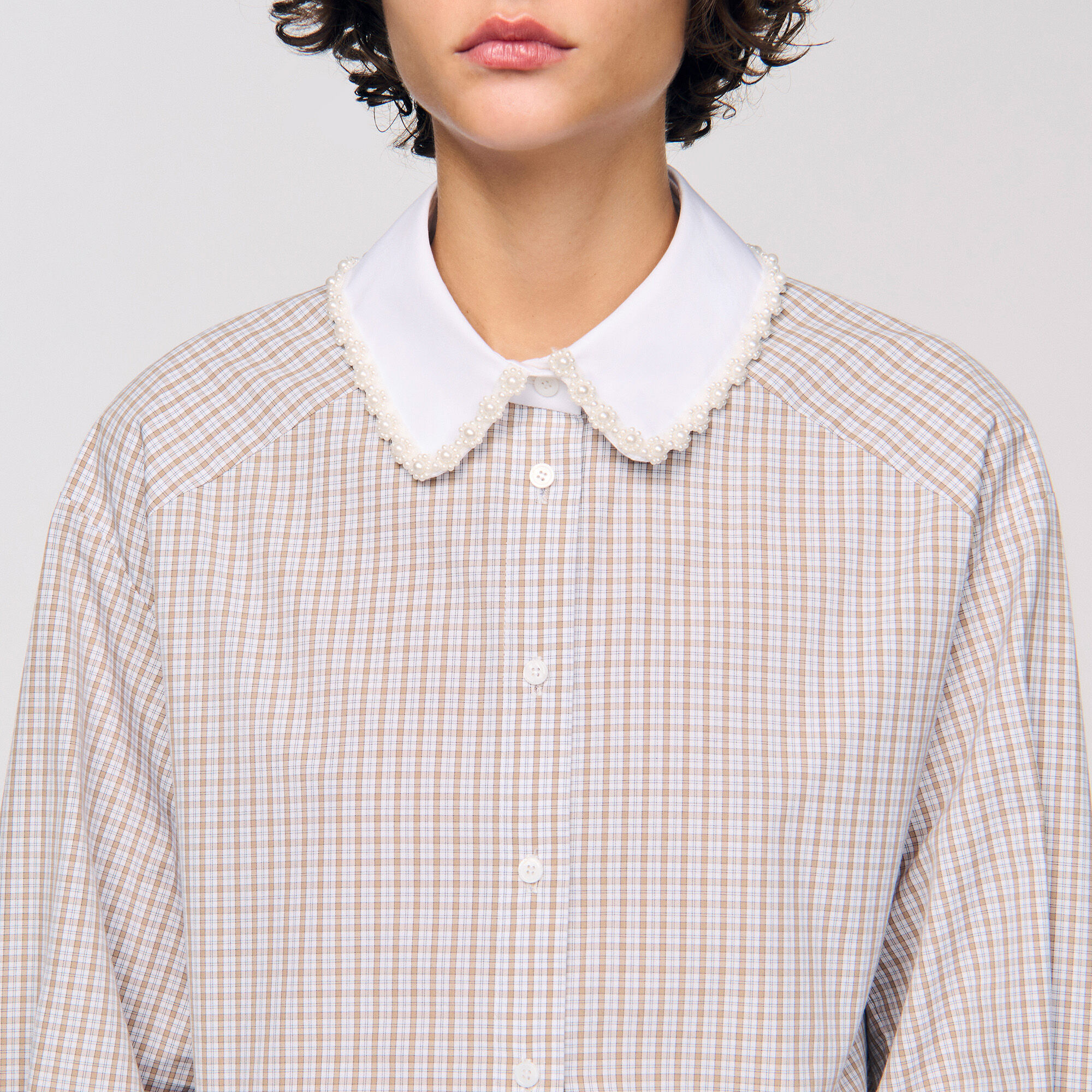 Camicia a quadri con colletto perle