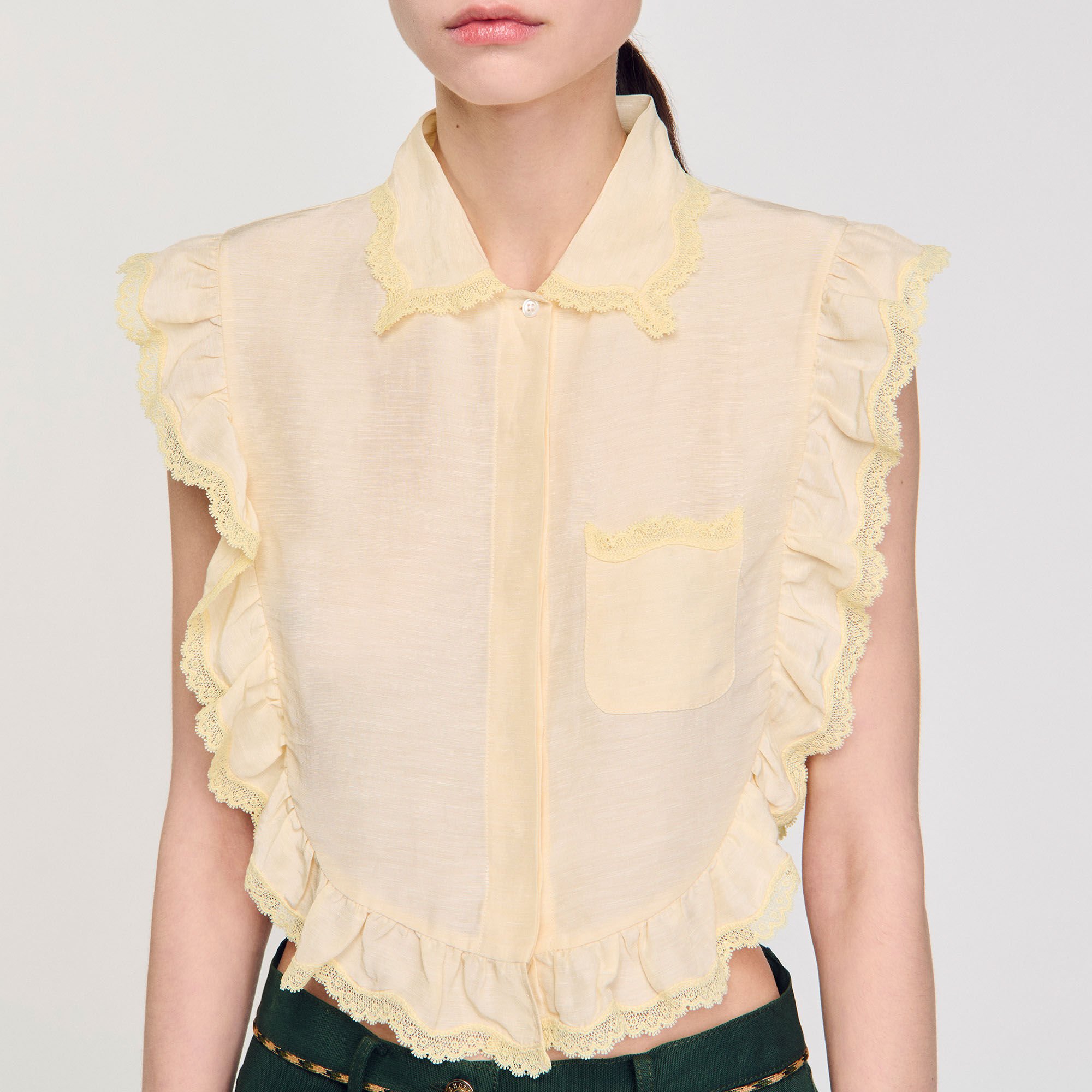Top Collo camicia con dettagli in pizzo