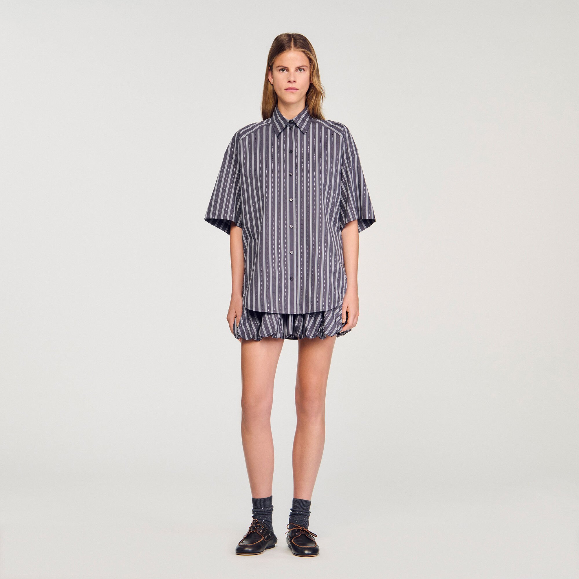 Camicia oversize a righe glitterata