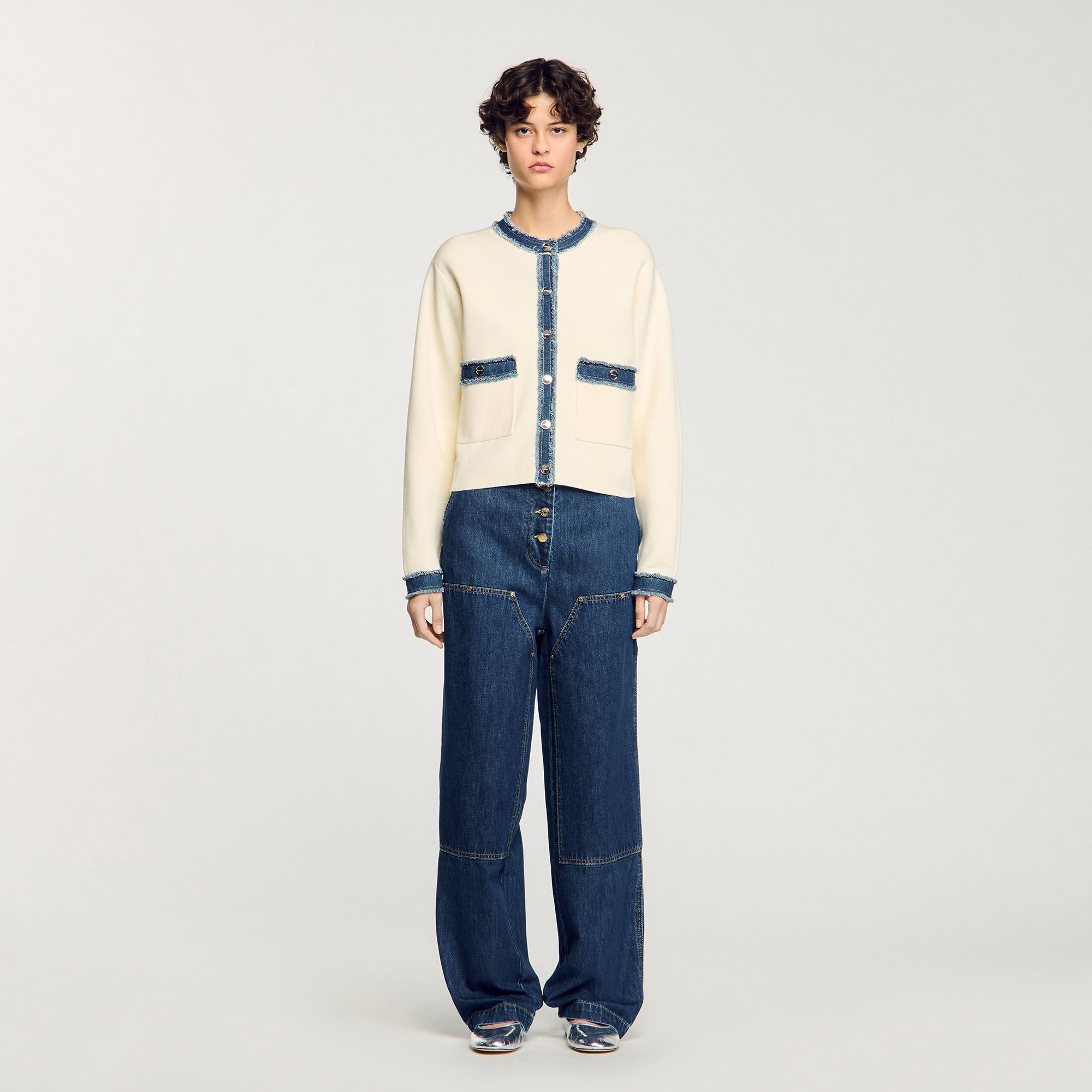 Cardigan con dettagli in denim