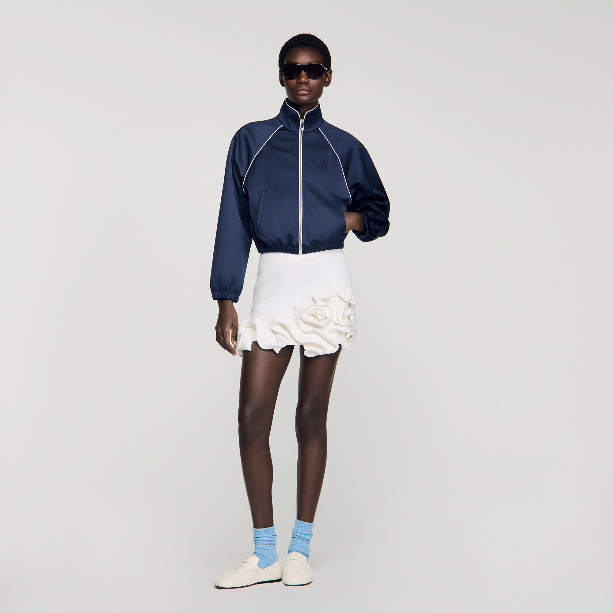 Giubbotto corto raso logo ricamo