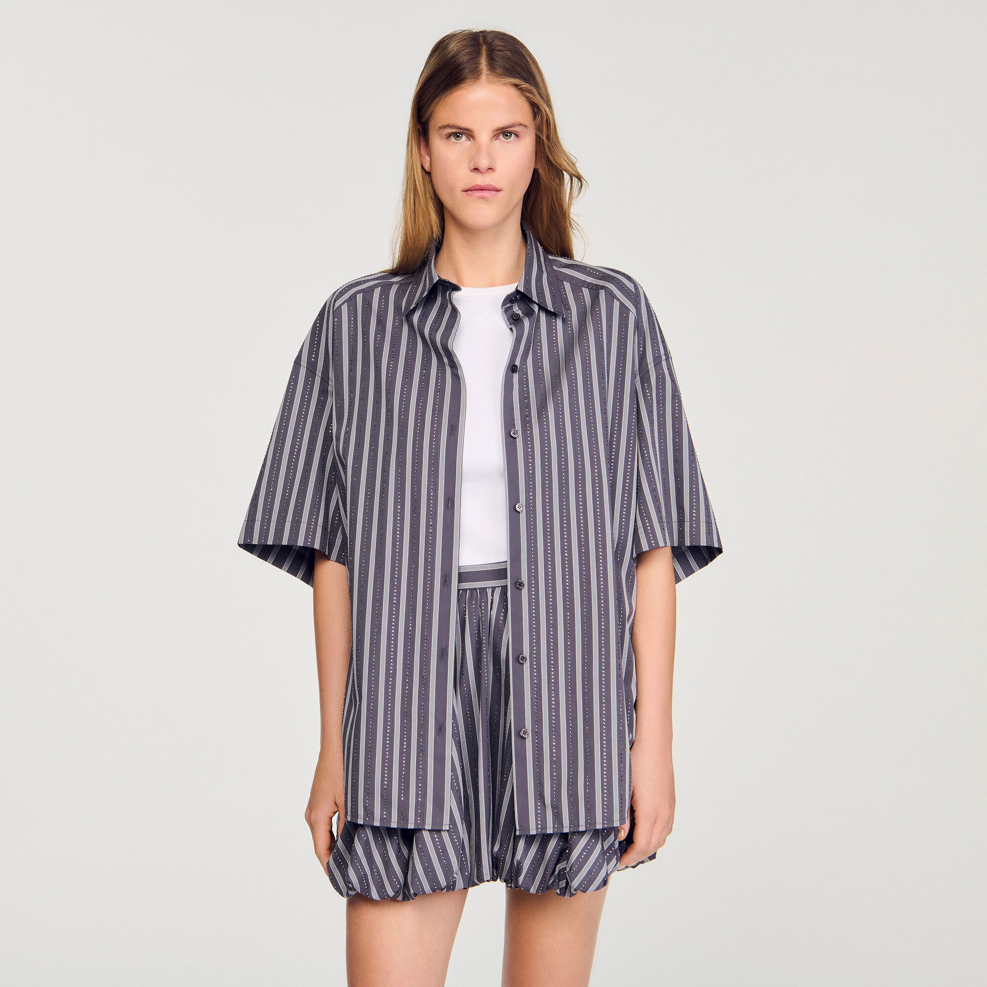 Camicia oversize a righe glitterata