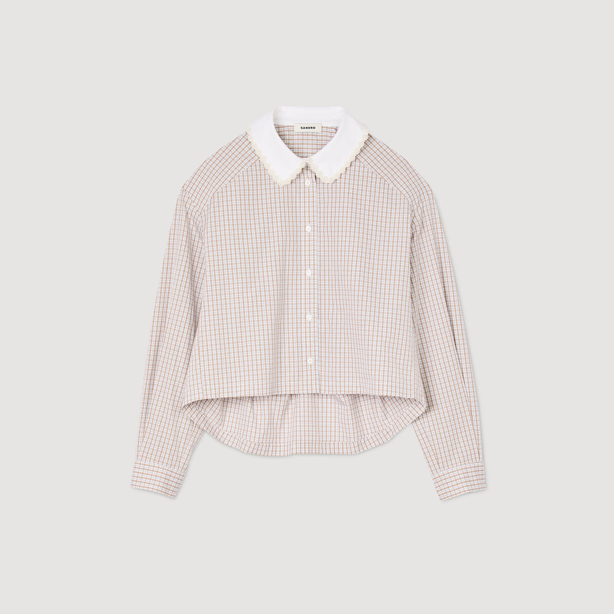 Camicia a quadri con colletto perle