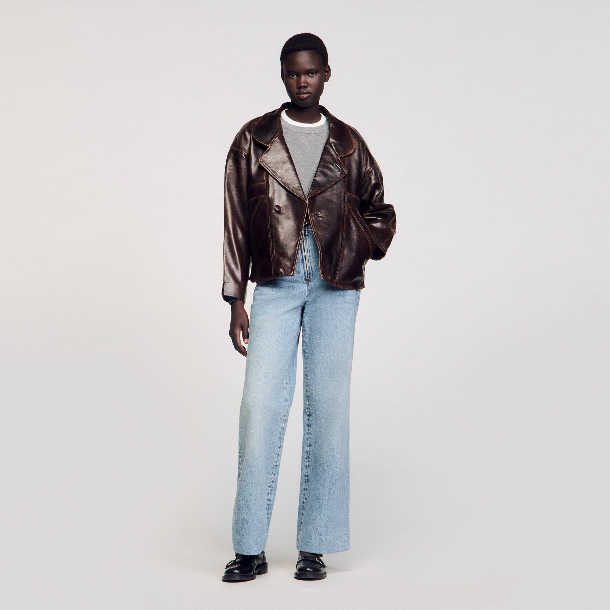 Giubbotto in pelle oversize