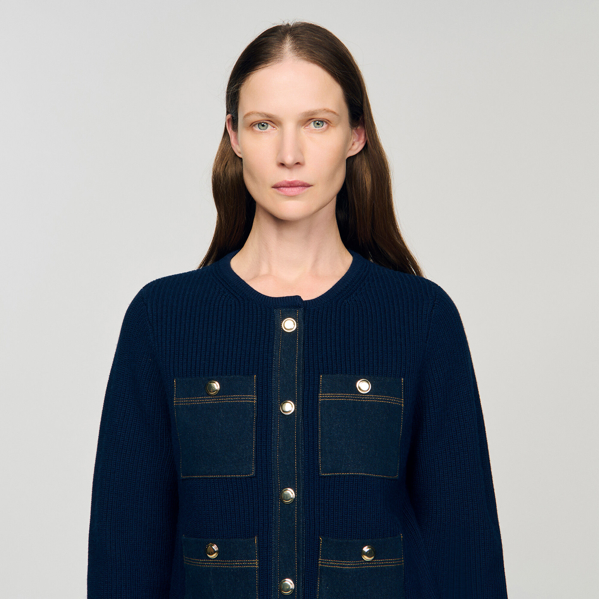 Cardigan con dettagli in denim