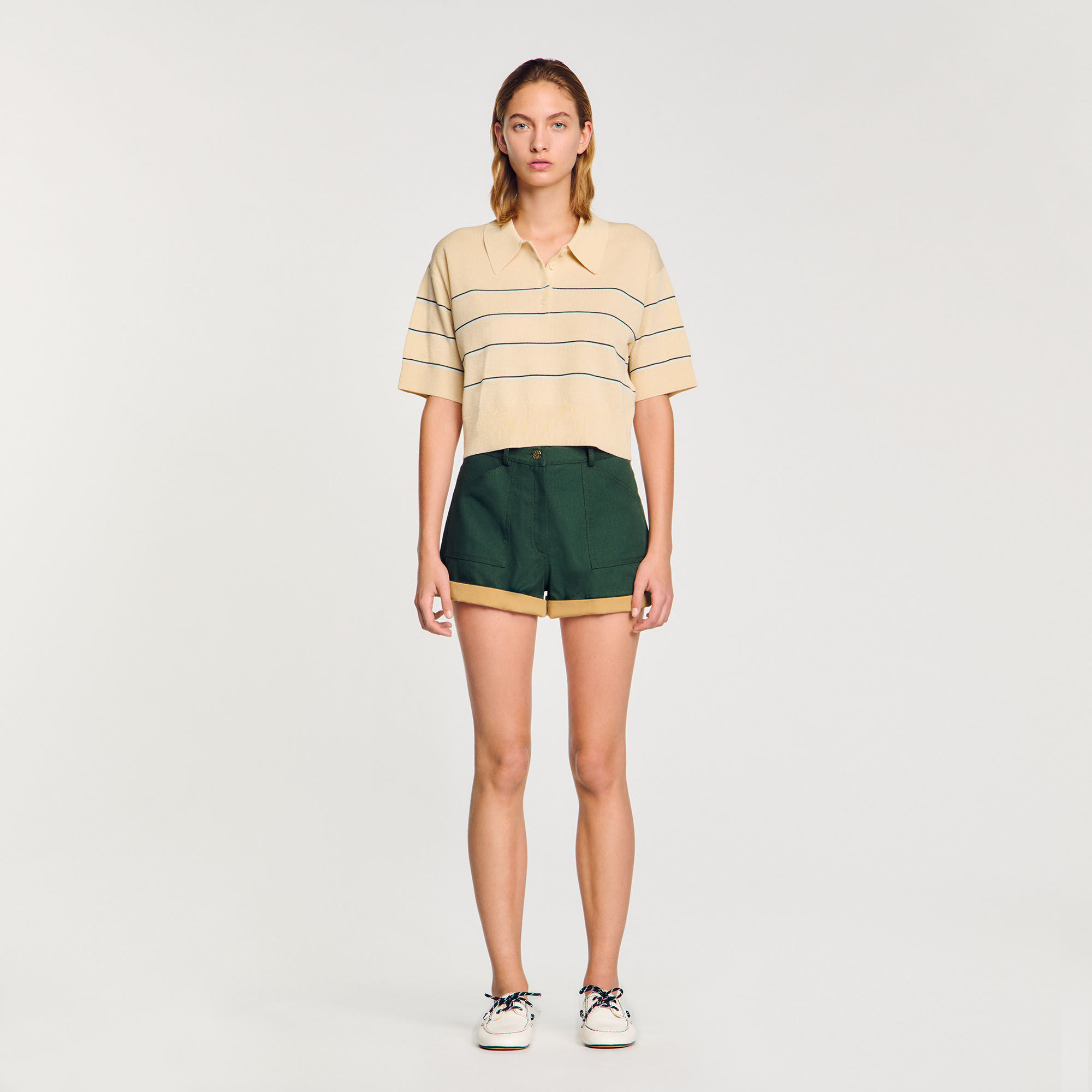 Maglione corto in maglia a righe