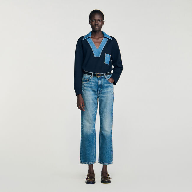 Maglione con dettagli in denim