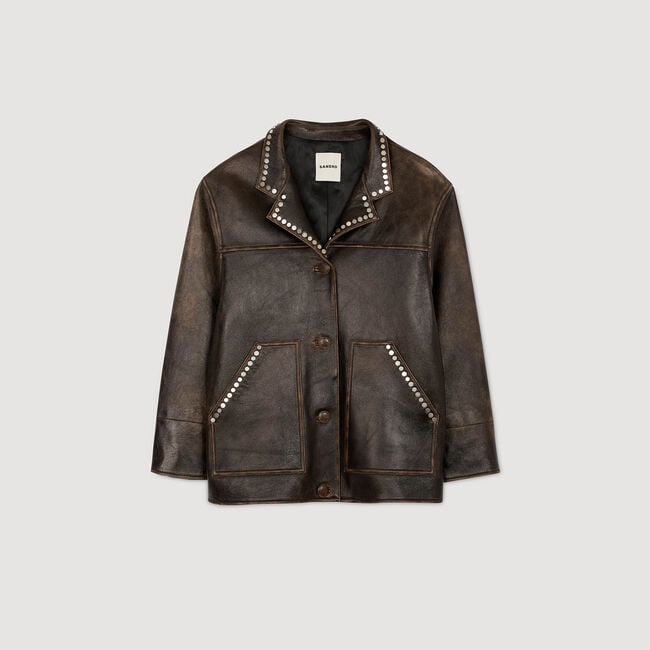 Giubbotto oversize borchiato in pelle