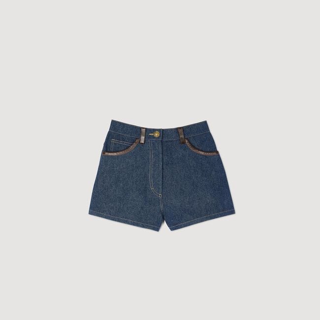 Shorts di jeans con dettagli in pelle