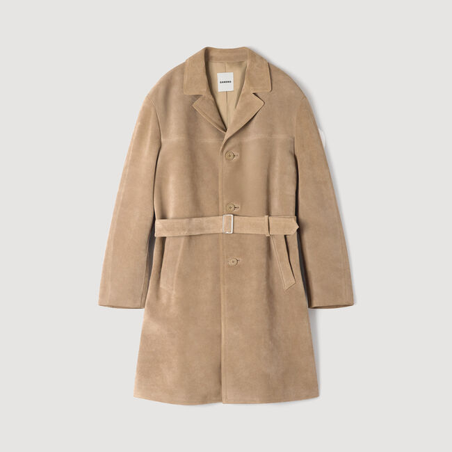 Cappotto lungo in pelle con cintura