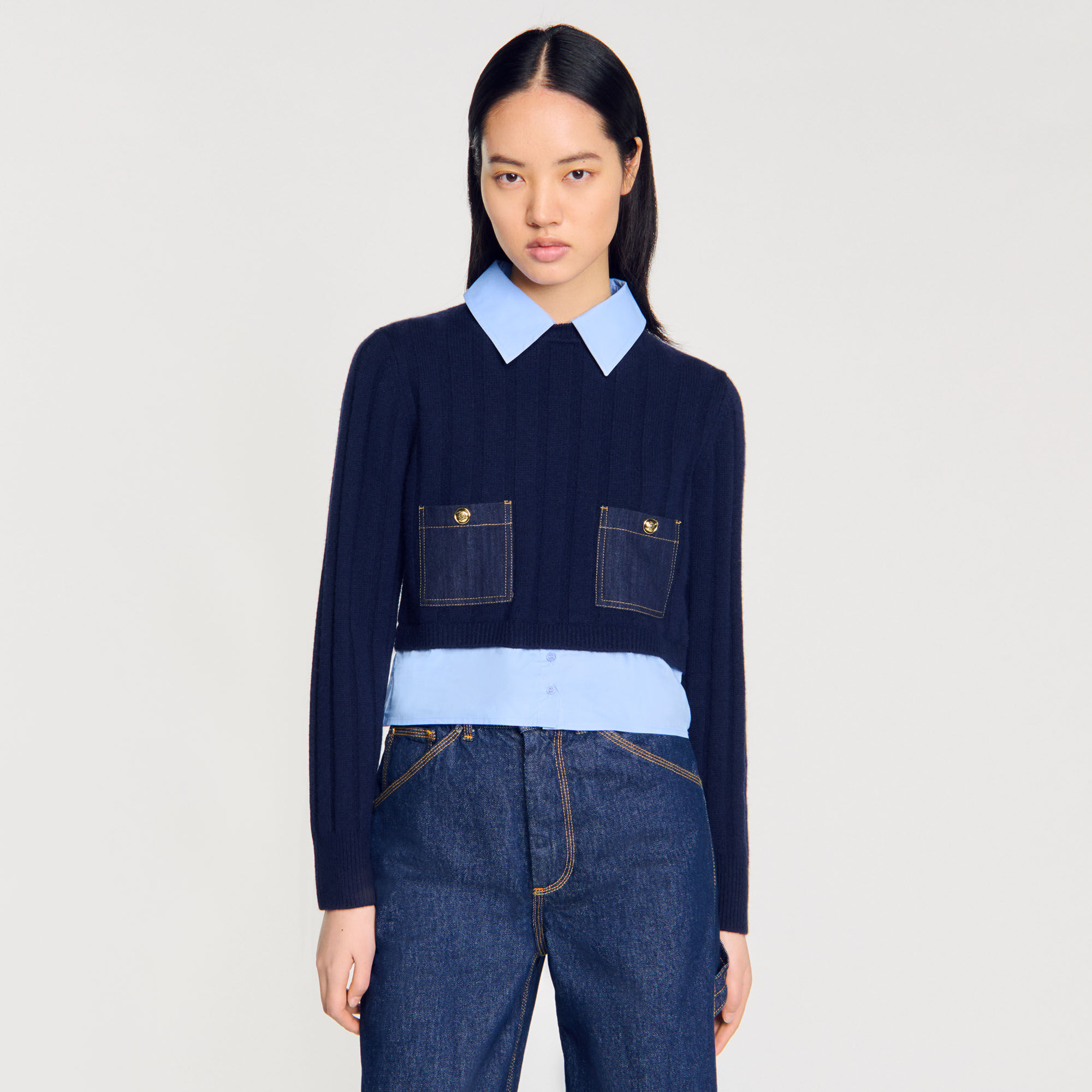 Maglione corto in lana e cashmere