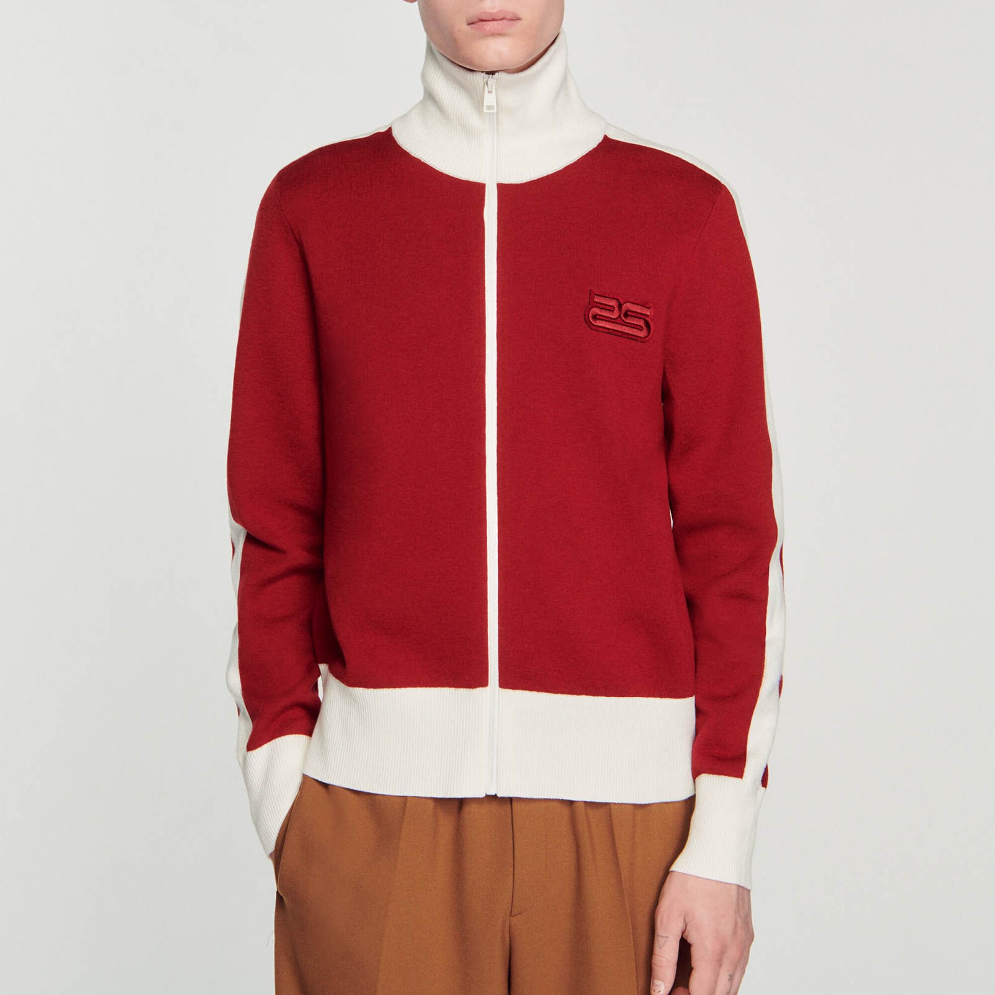 Cardigan bicolore in maglia