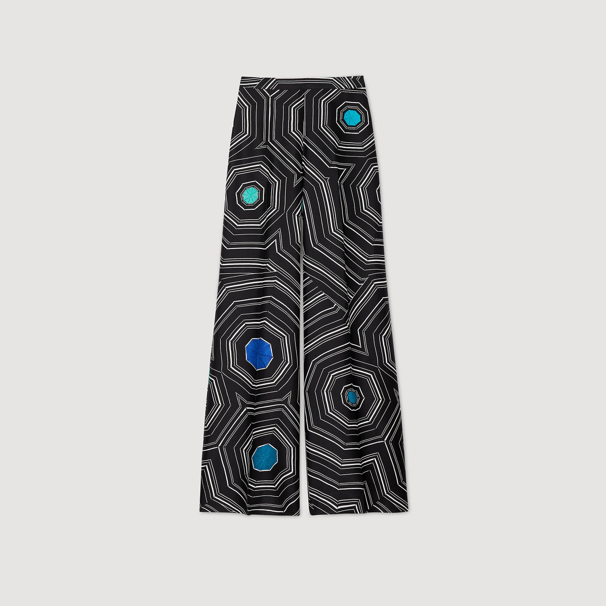Pantaloni in seta stampa a spirali