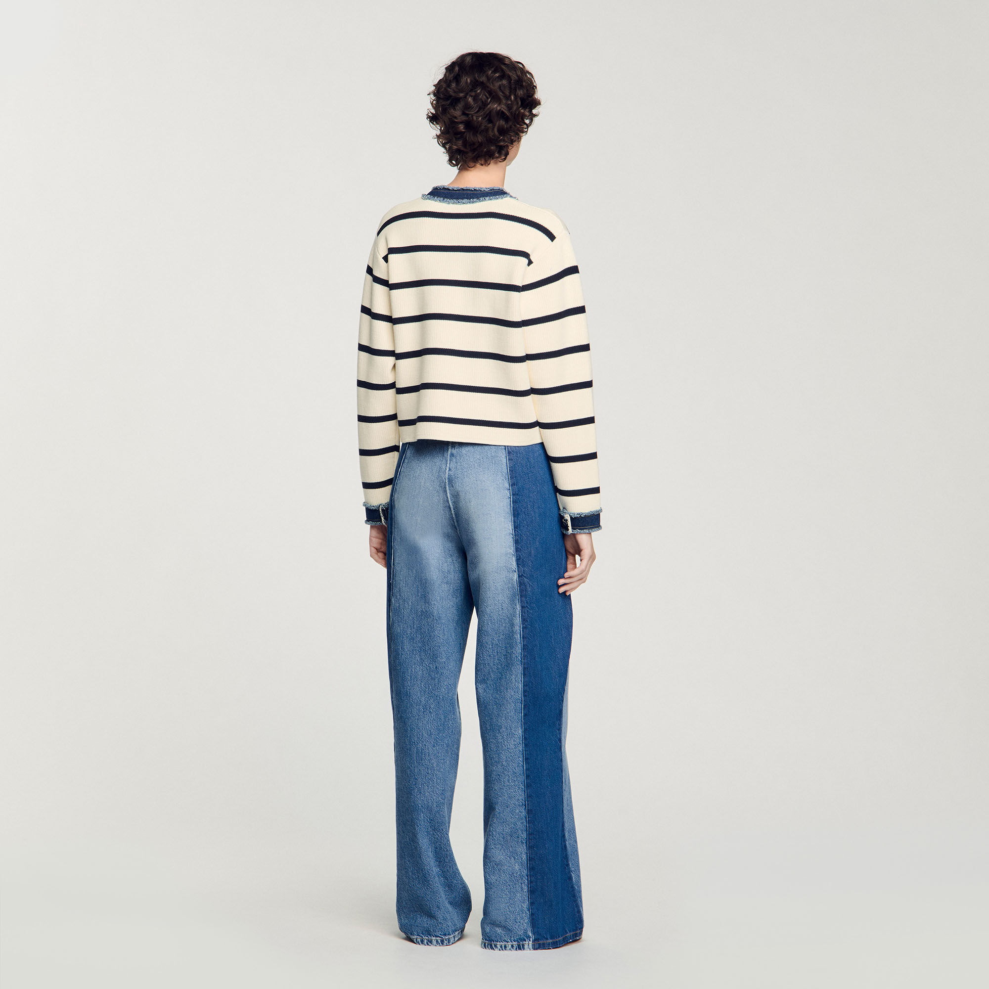 Cardigan a righe con dettagli denim
