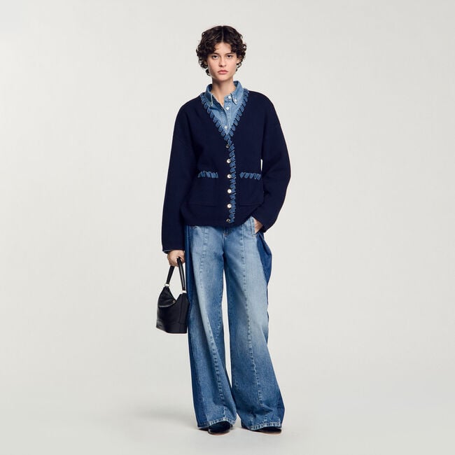 Cardigan con dettagli in denim