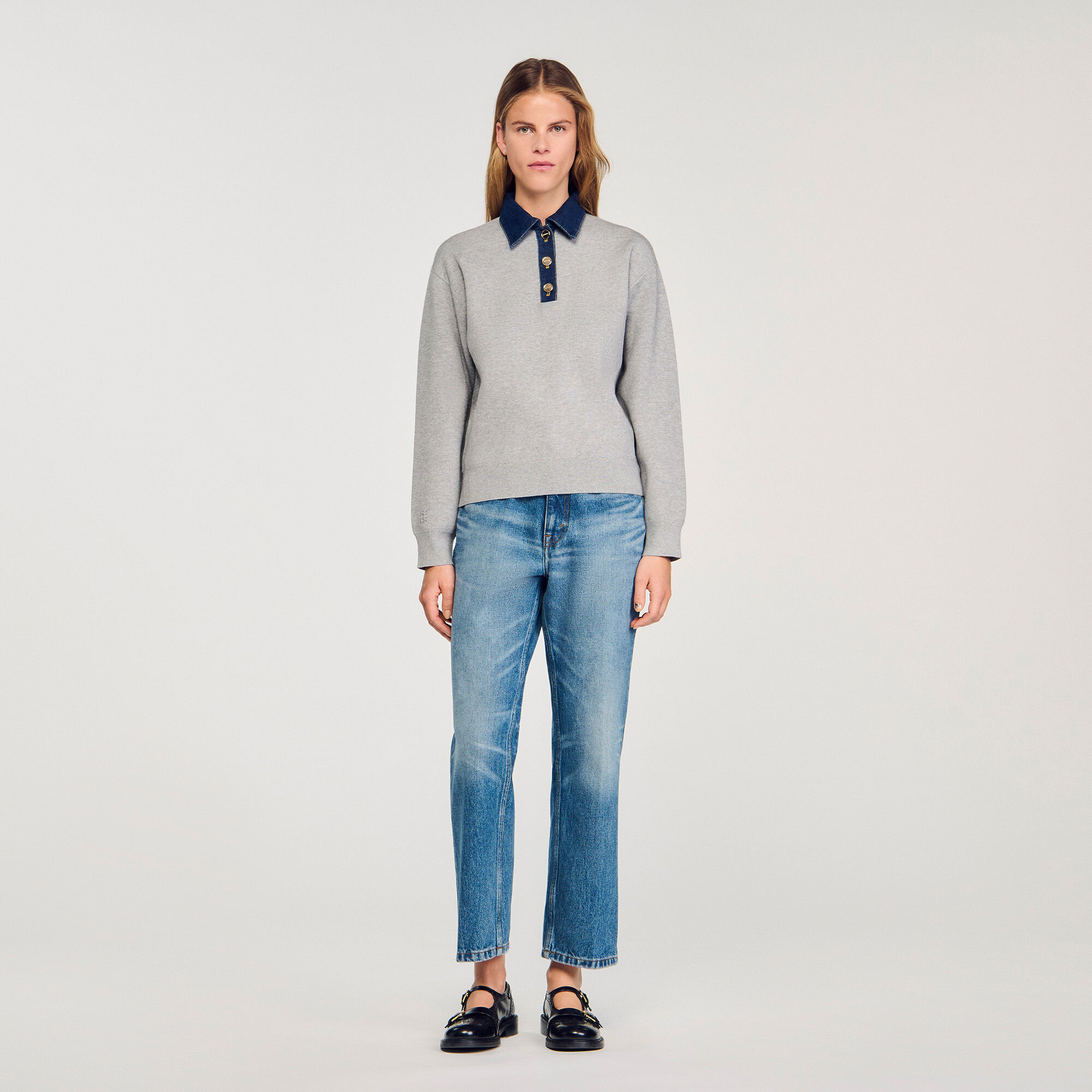 Maglione con colletto in jeans