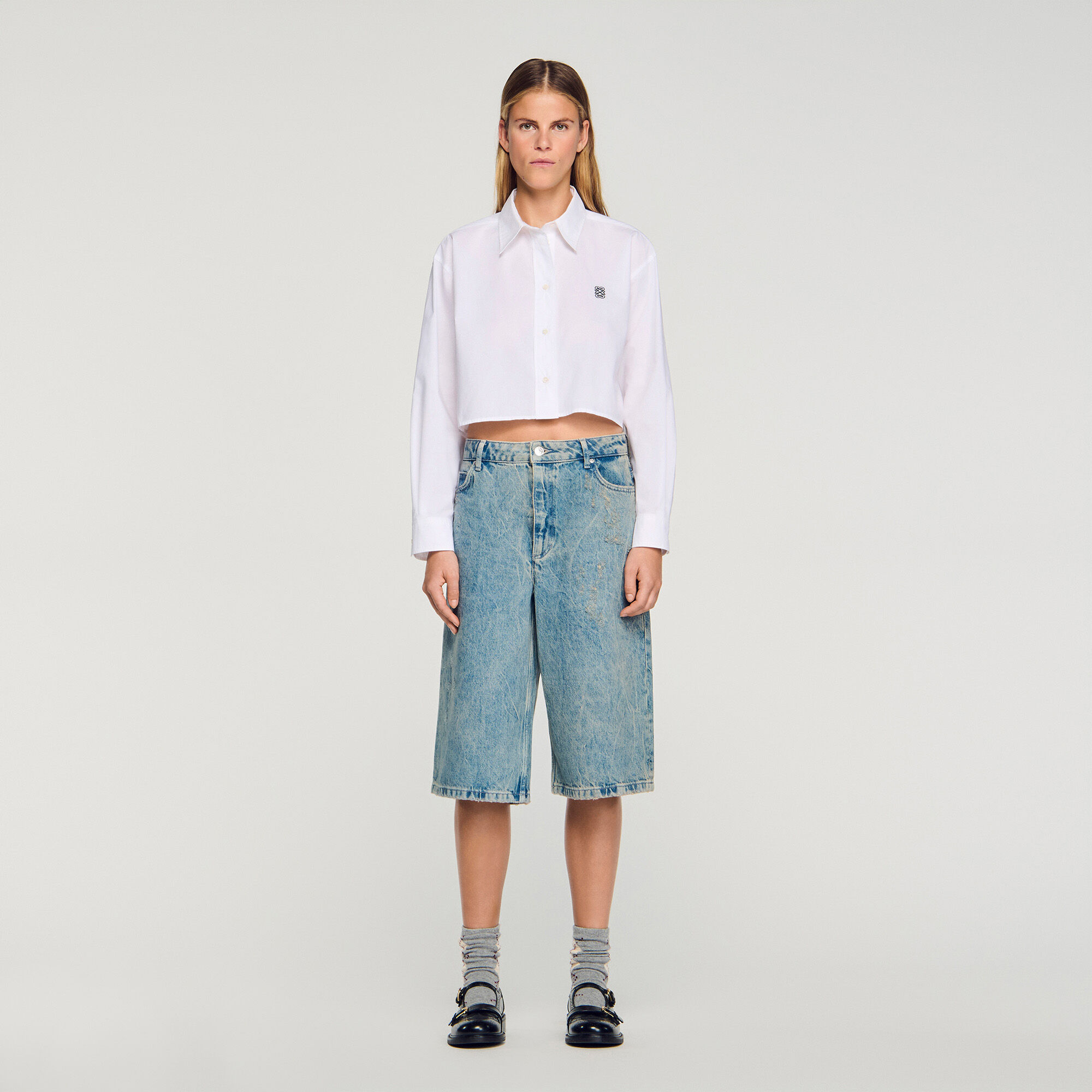 Bermuda jeans effetto stropicciato
