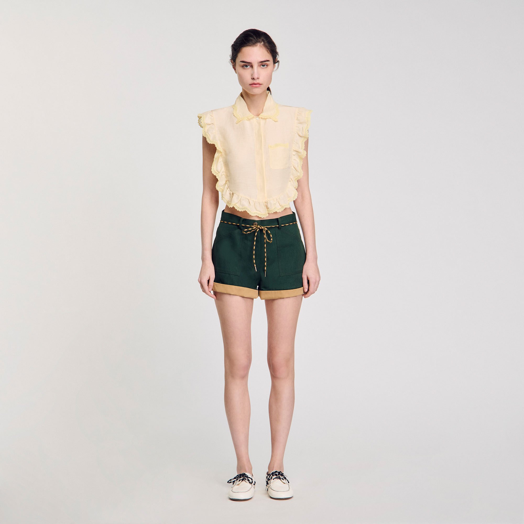 Top Collo camicia con dettagli in pizzo