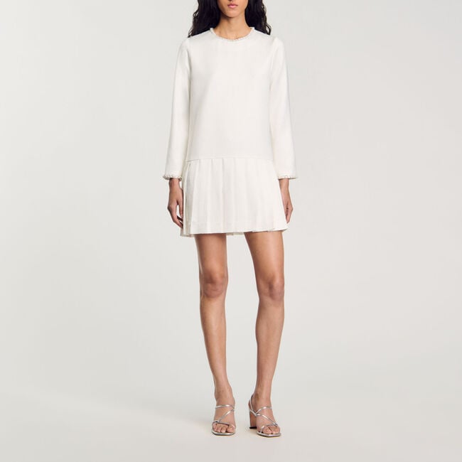 Abito corto in raso con perline