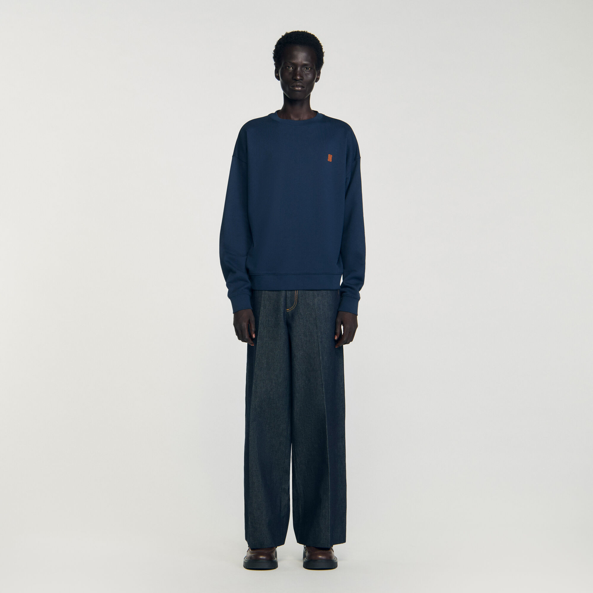 Felpa oversize con inserto in pelle