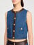 Top in denim e pelle