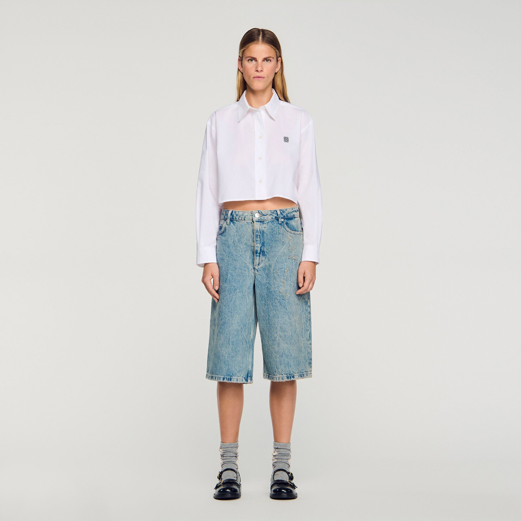 Bermuda jeans effetto stropicciato