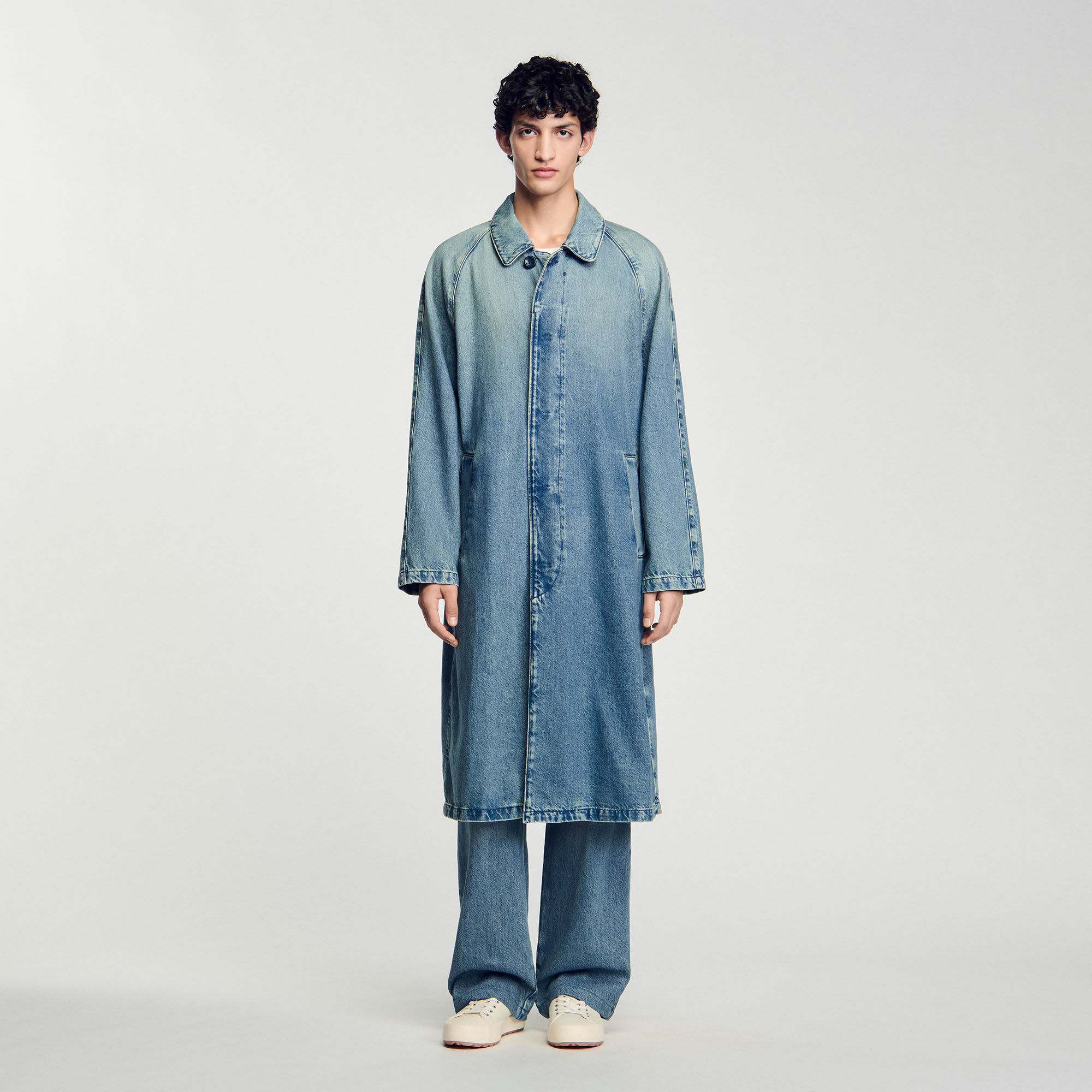Cappotto lungo in jeans délavé