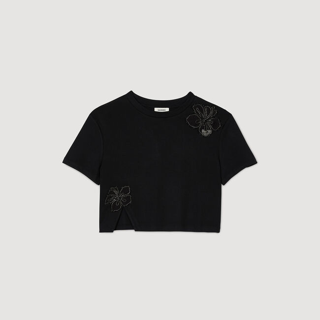 T-shirt con fiori ricamati
