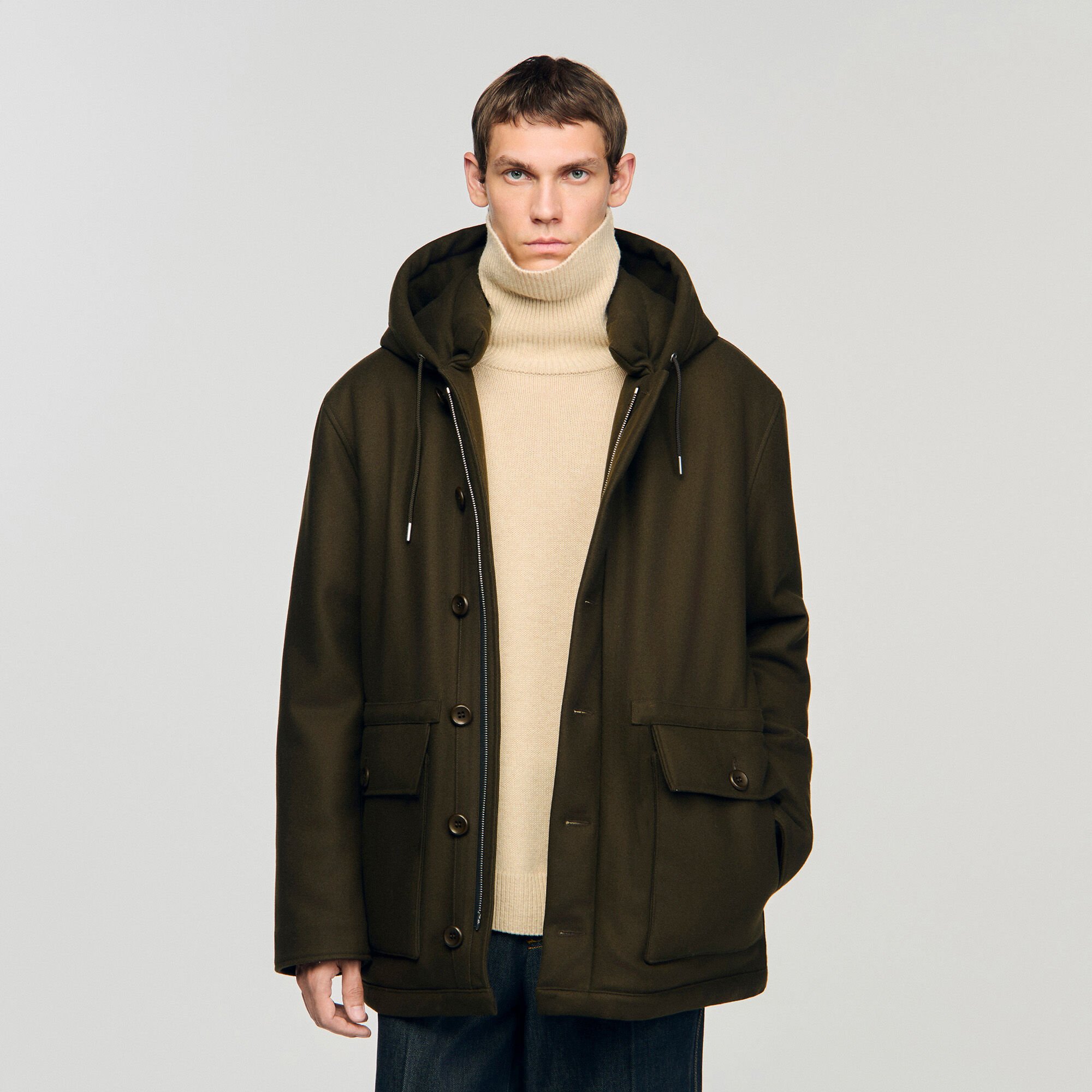 Parka in lana con cappuccio