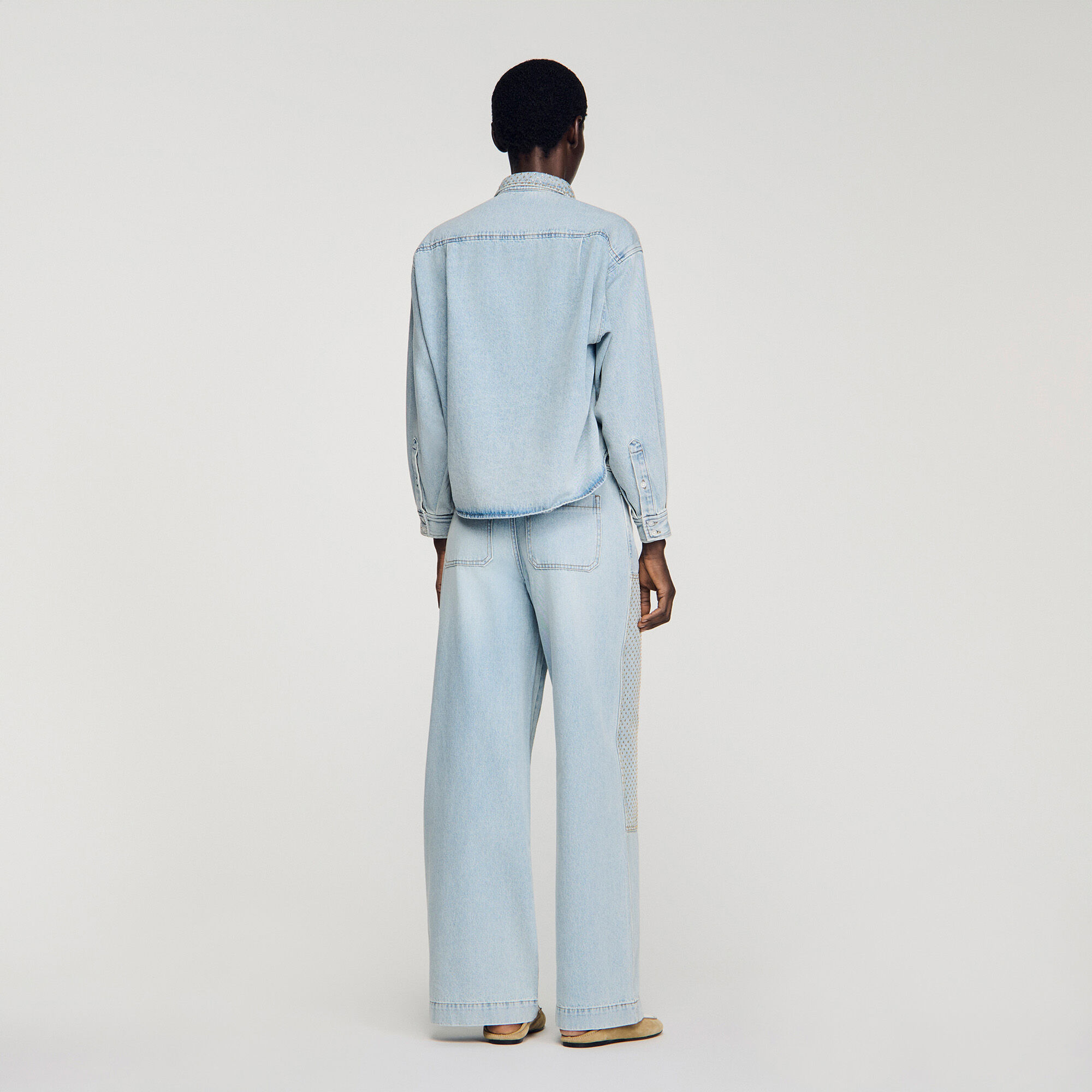 Camicia corta di jeans glitterata