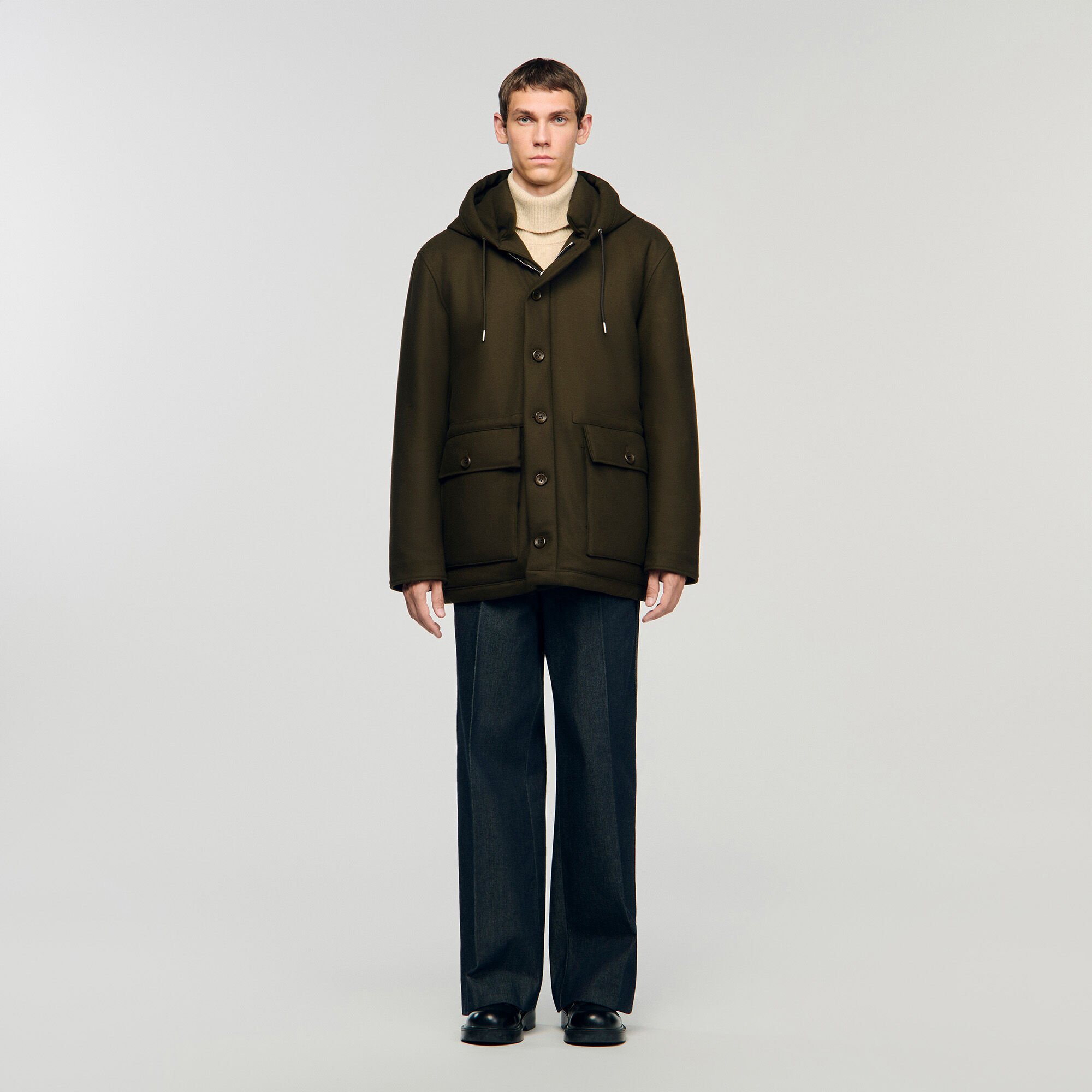 Parka in lana con cappuccio