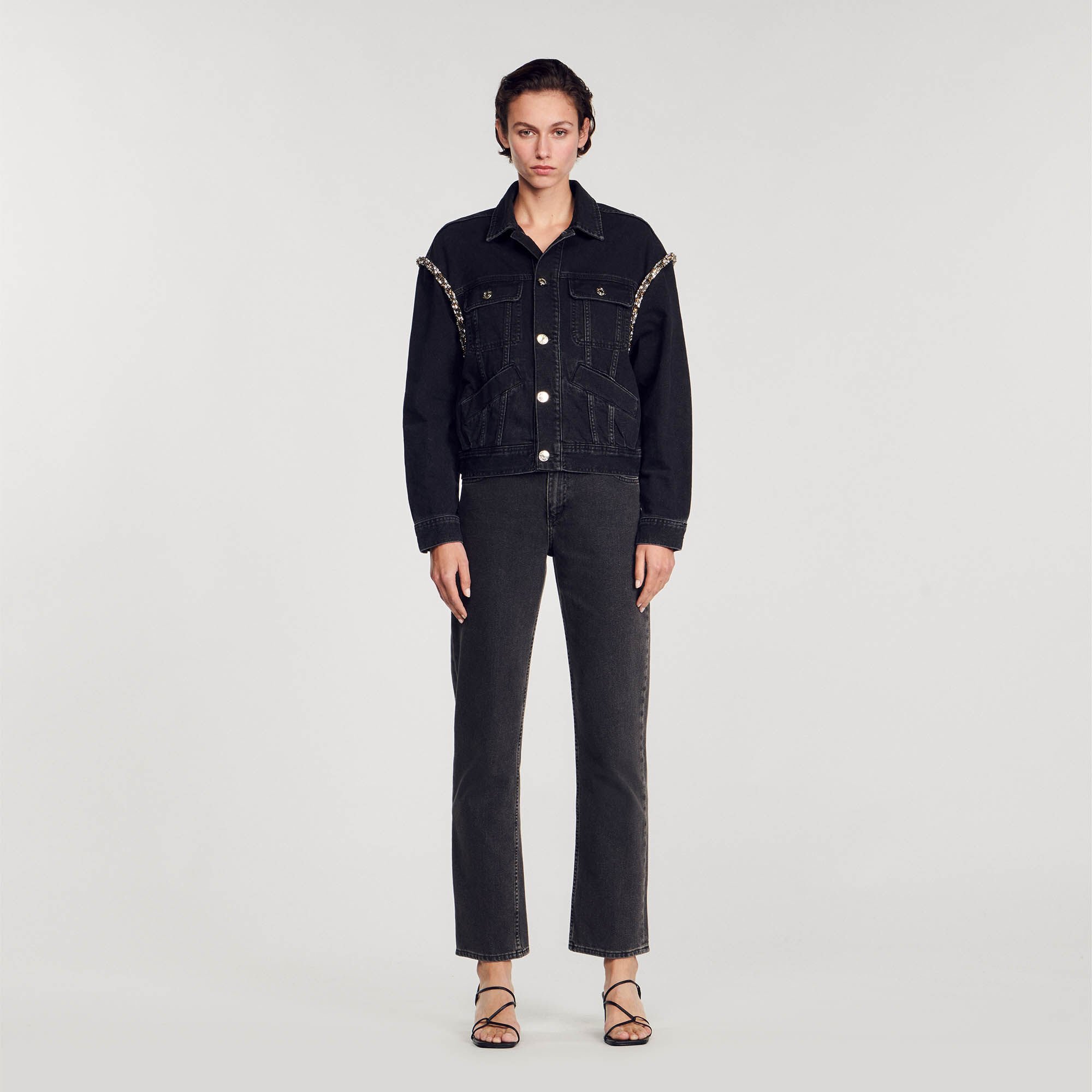 Giacca in jeans oversize con strass