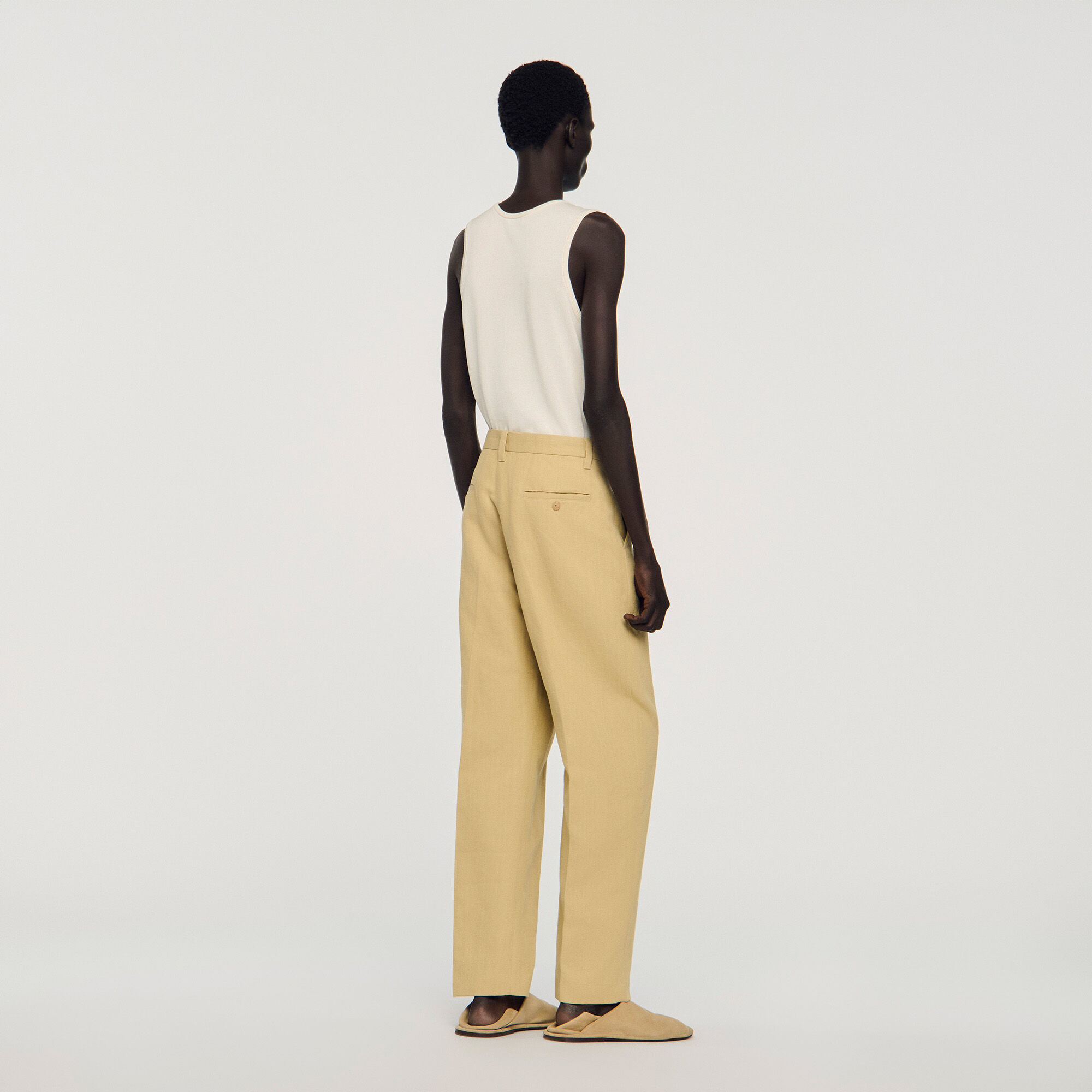 Pantaloni larghi in lino e cotone