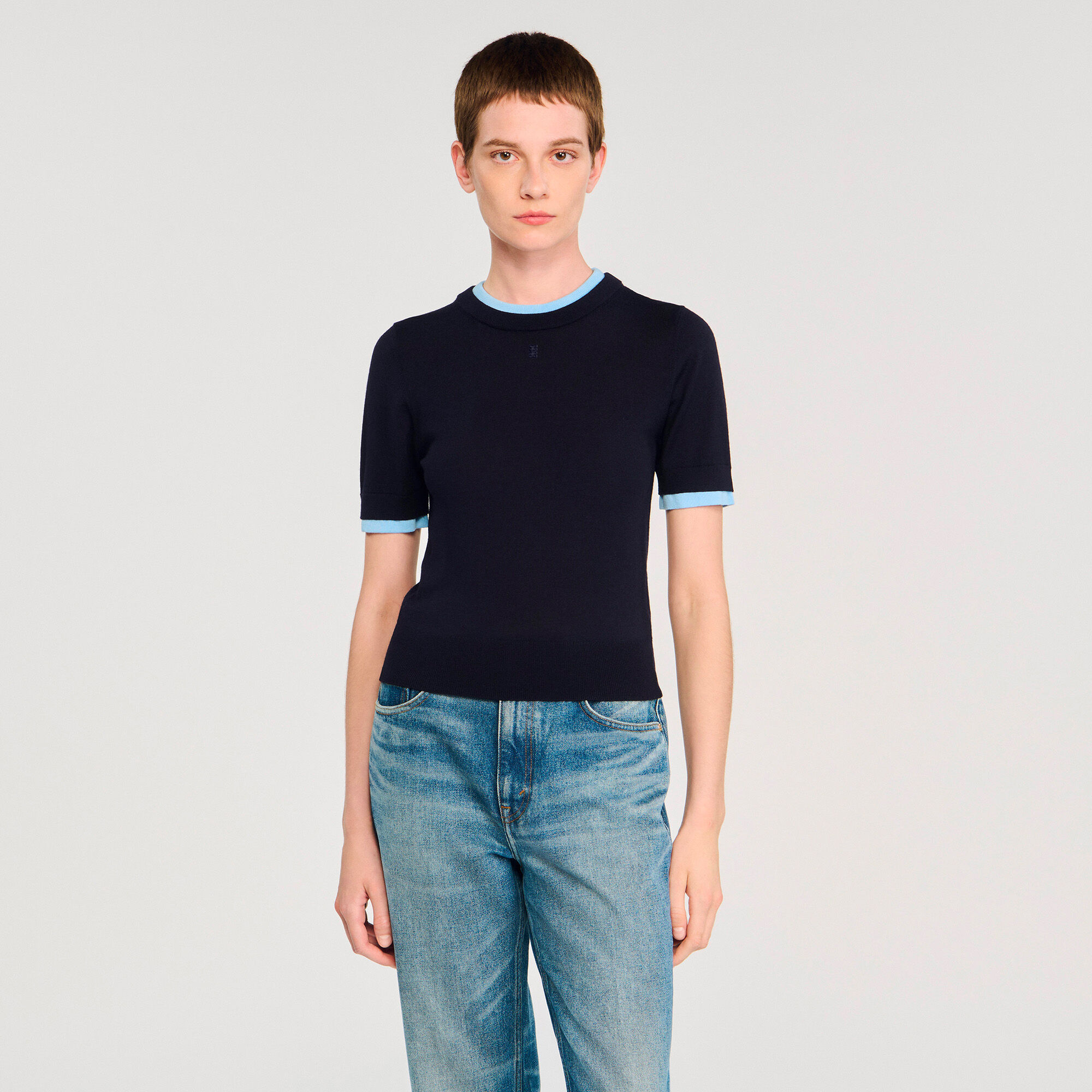 Maglione corto bicolore