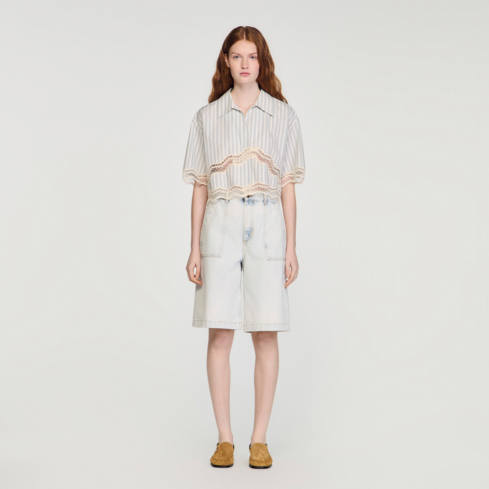 Camicia corta in cotone a righe