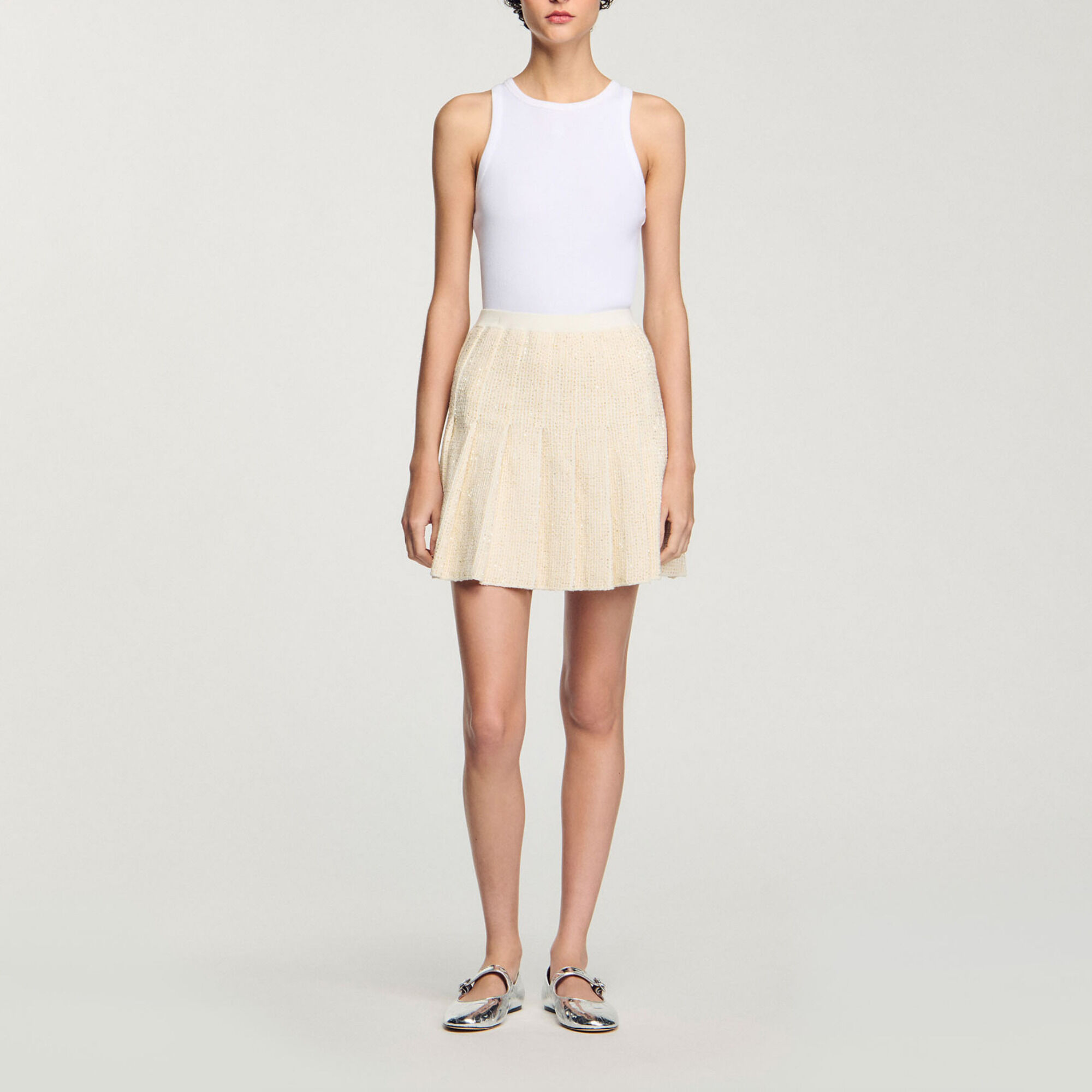 Gonna corta plissettata in tweed - Donna | Sandro