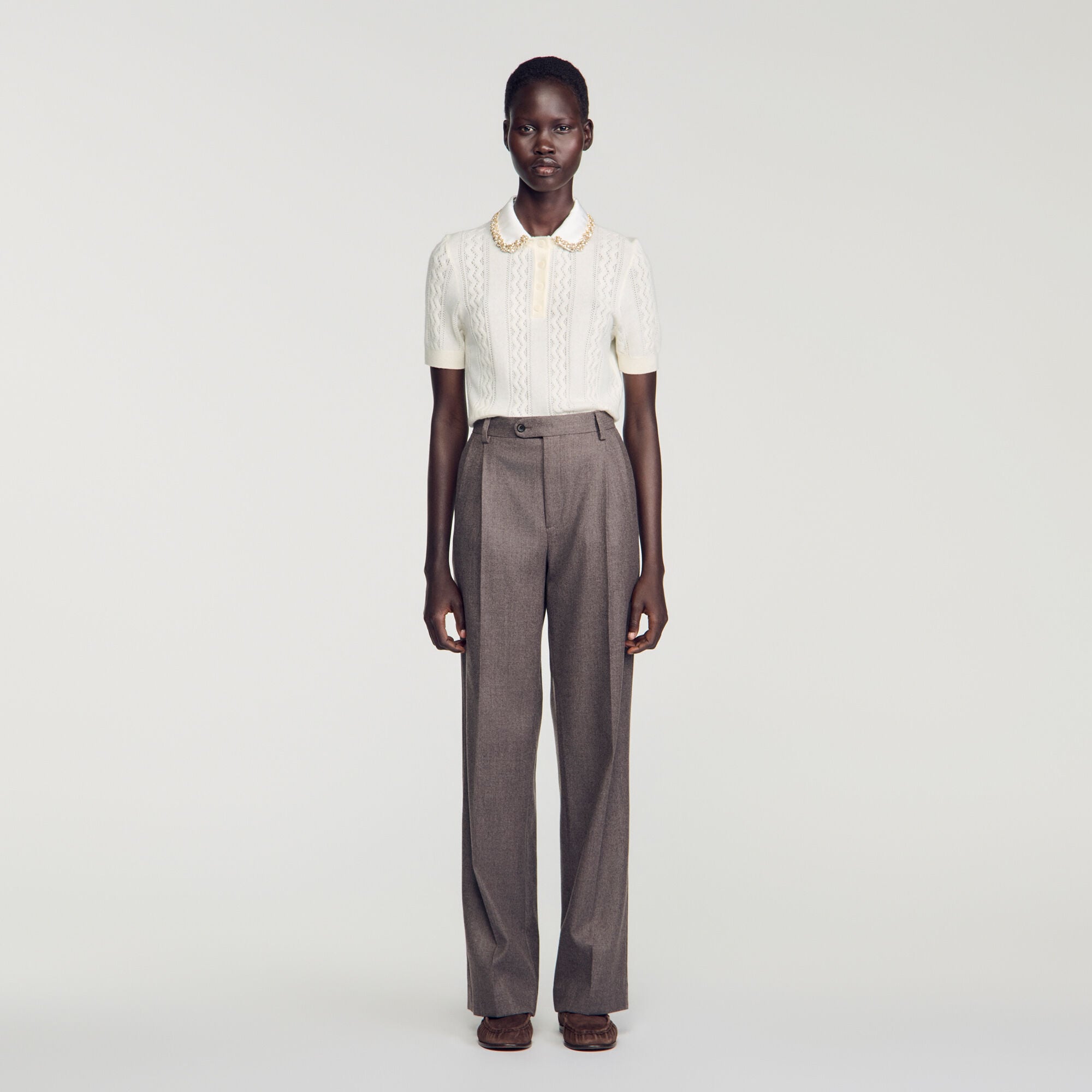 Maglia pointelle colletto bijoux - Donna | Sandro