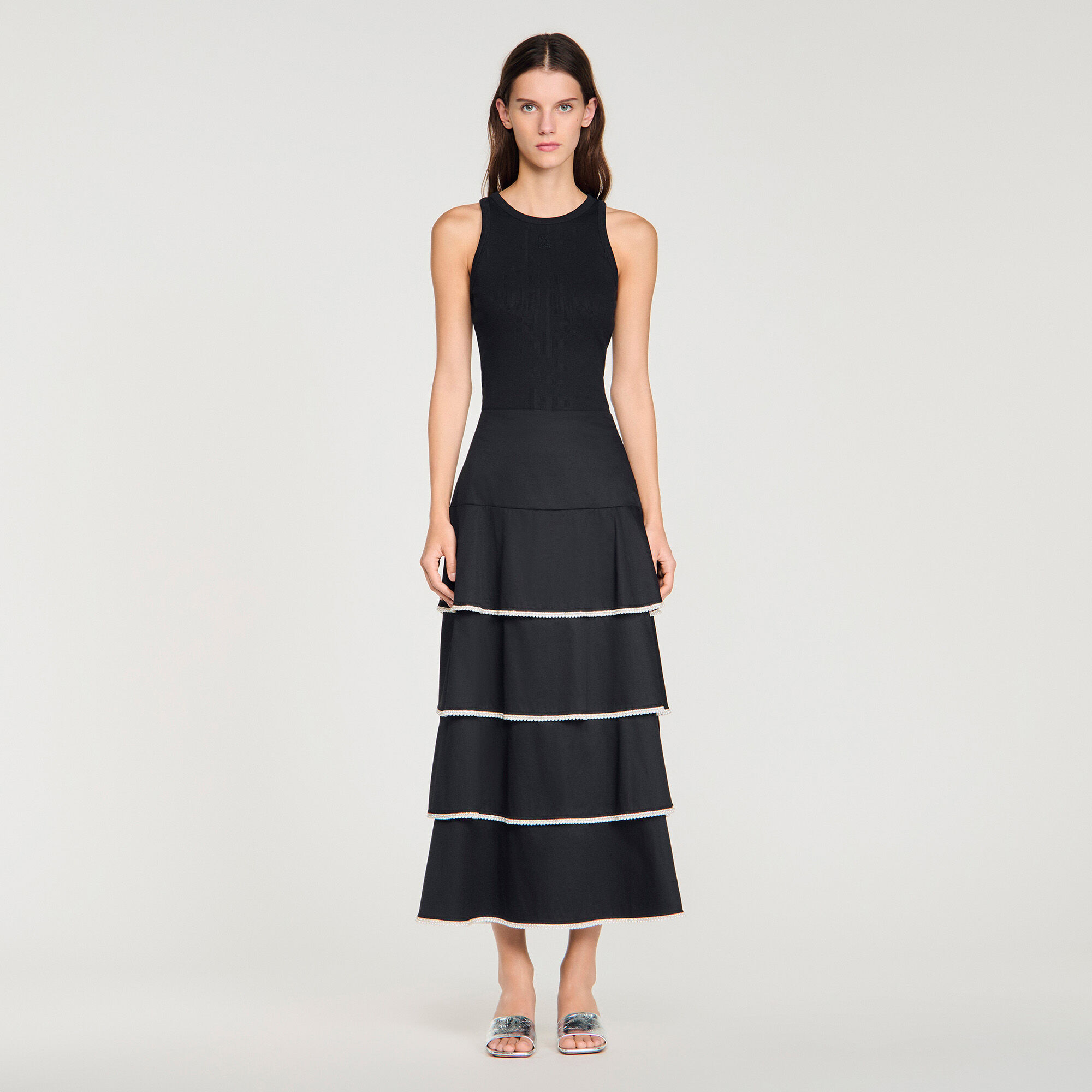 Gonna lunga glitterata con volant