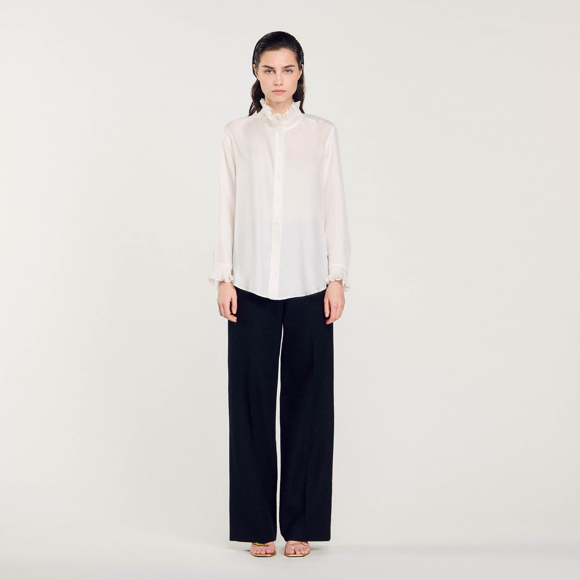 Camicia seta con collo arricciato