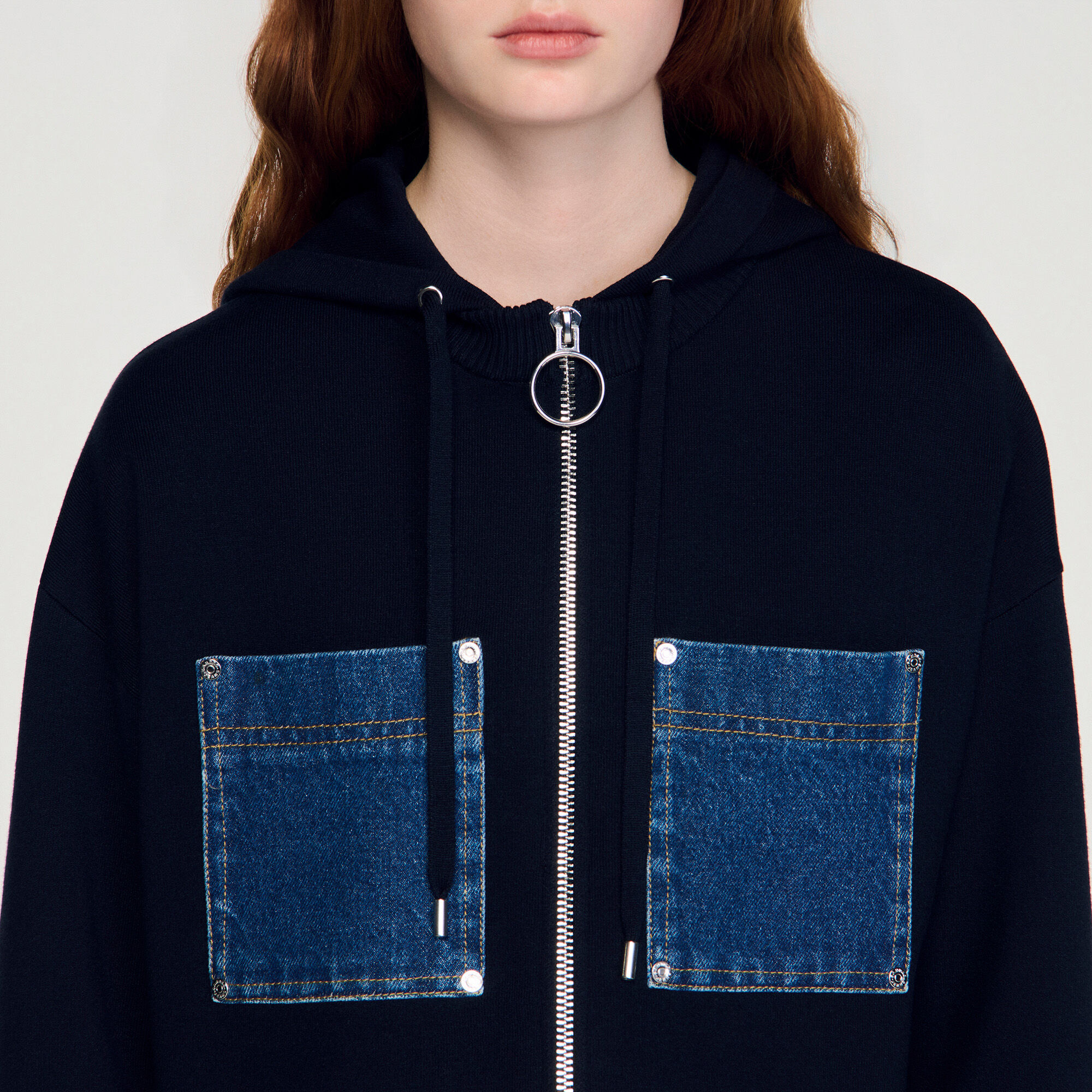 Felpa in maglia e denim